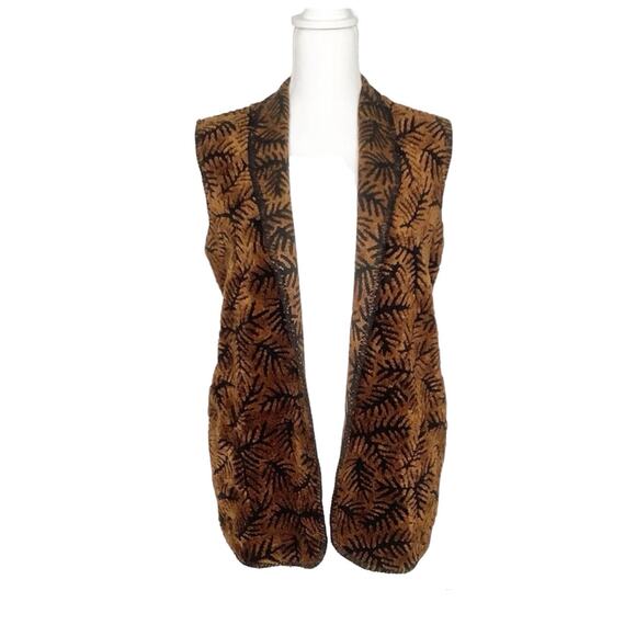 Coldwater Creek Vintage Brown & Black Fern Printed Fleece Vest Small - Picture 4 of 8